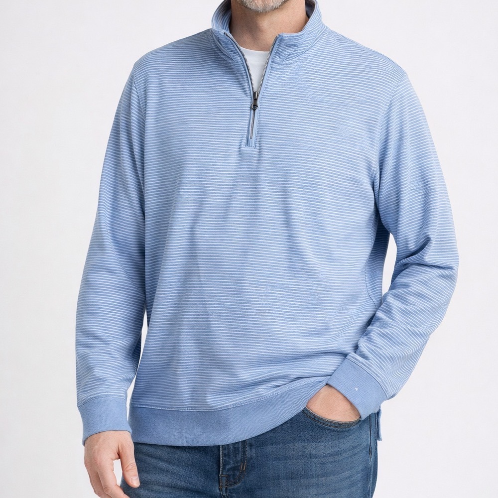 Izod Quarter Zip Pullover Mens Xxl Blue Striped Sweater Coastal Preppy Casual